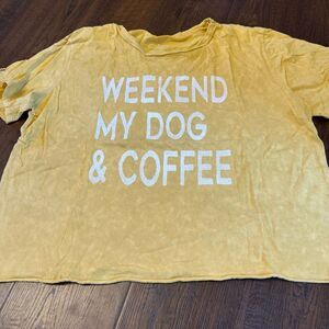Weekend My Dog & Coffee Graphic Tee Medium Oversized Crop Relaxed Fit
